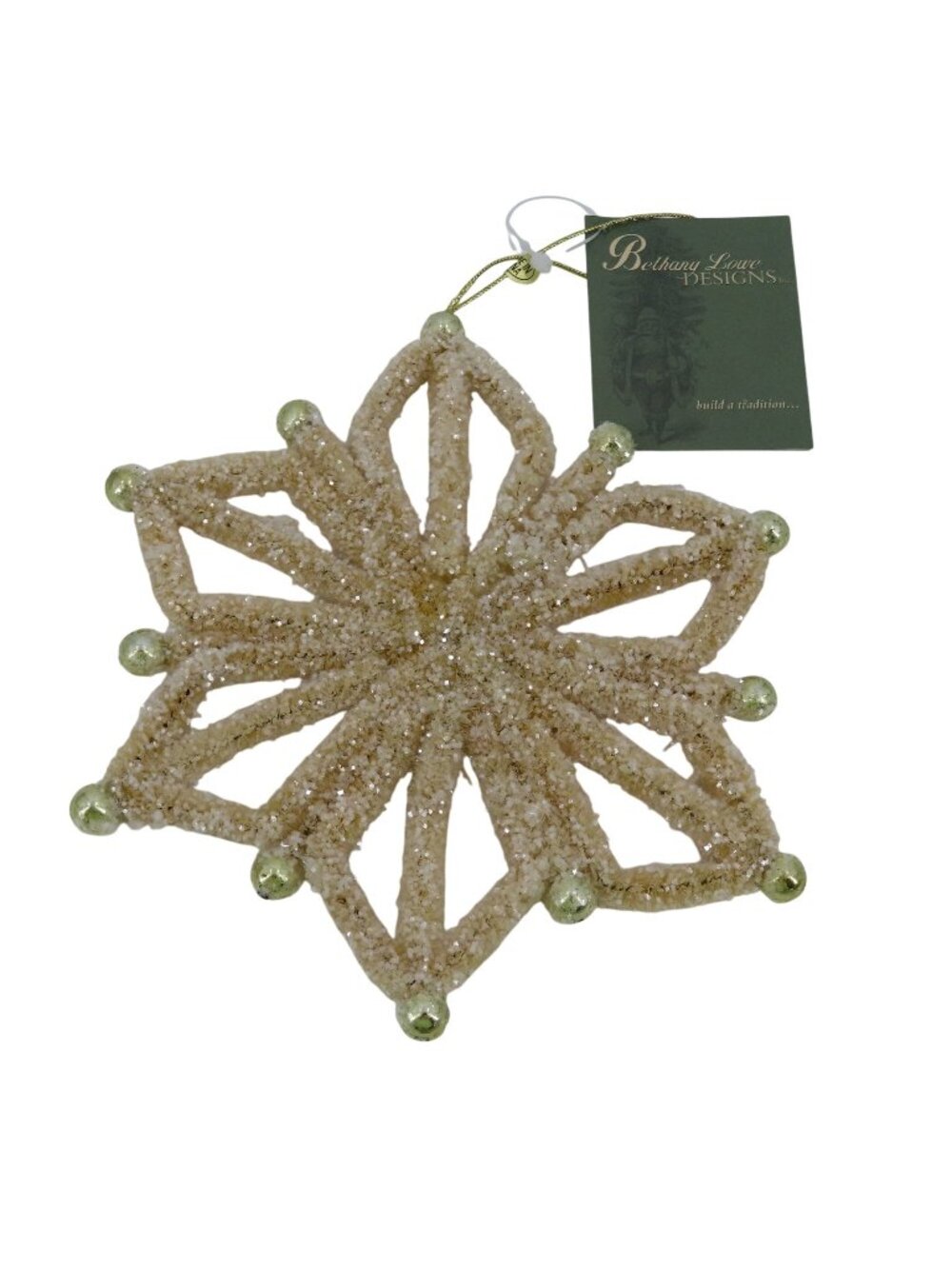 Bethany Lowe 6.75in Cream Bottle Brush Glitter Beaded Snowflake Ornament NEW